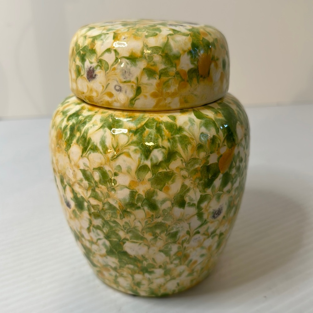 Vintage yellow and green ginger jar